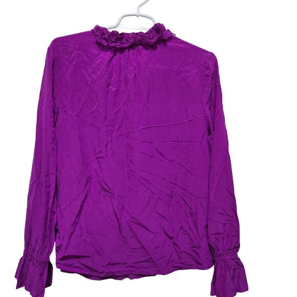 J.Crew Purple Silk Ruffle Neck Blouse Women’s 8 - Picture 2 of 10